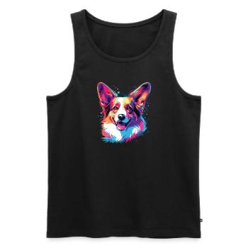 Aquarelle colorée Pembroke Welsh Corgi - Débardeur bio Premium Homme - noir - Devant - Michal (187cm)