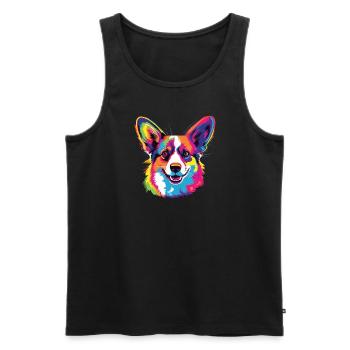 Aquarelle colorée Pembroke Welsh Corgi - Débardeur bio Premium Homme - noir - Devant - Michal (187cm)