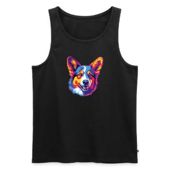 Aquarelle colorée Pembroke Welsh Corgi - Débardeur bio Premium Homme - noir - Devant - Michal (187cm)