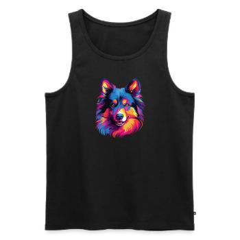Watercolor Colorful Finnish Lapphund - Men's Premium Organic Tank Top - black - Front - Michal (187cm)