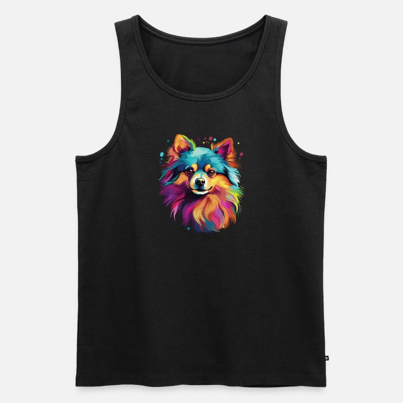 Wasserfarben Farbenfroher Zwergspitz - Männer Premium Bio Tank Top - Schwarz