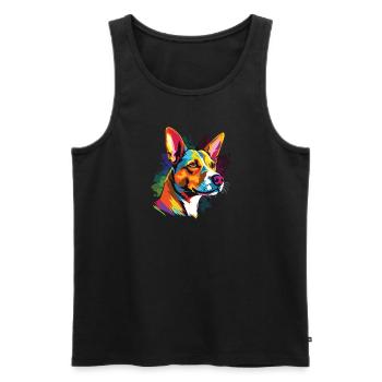 Wasserfarben Farbenfroher Basenji - Männer Premium Bio Tank Top - Schwarz - Vorne - AI Model Male 178 light (178cm)