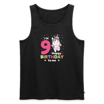 Licorne 9e anniversaire enfants neuf ans - Débardeur bio Premium Homme - noir - Devant - AI Model Male 178 light (178cm)