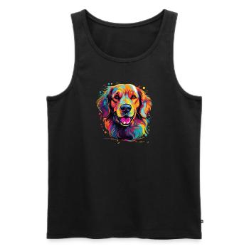 Wasserfarben Farbenfroher Golden Retriever - Männer Premium Bio Tank Top - Schwarz - Vorne - Michal (187cm)