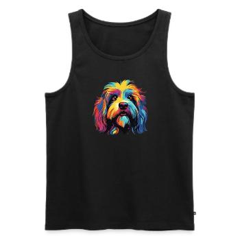 Aquarelle colorée épagneul tibétain - Débardeur bio Premium Homme - noir - Devant - Michal (187cm)