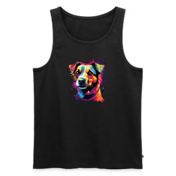 Aquarelle colorée Jack Russell Terrier - Débardeur bio Premium Homme - noir - Devant - Michal (187cm)