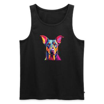 Wasserfarben Farbenfroher Dobermann Pinscher - Männer Premium Bio Tank Top - Schwarz - Vorne - Michal (187cm)
