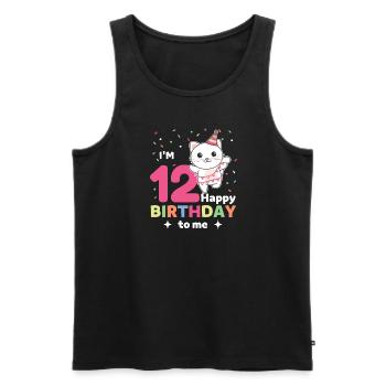 Cat for 12th birthday for children twelve years - Men's Premium Organic Tank Top - black - Front - AI Model Male 178 light (178cm)