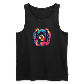 Aquarelle colorée épagneul tibétain - Débardeur bio Premium Homme - noir - Devant - Michal (187cm)