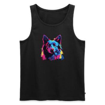 Aquarelle colorée Schipperke - Débardeur bio Premium Homme - noir - Devant - Michal (187cm)