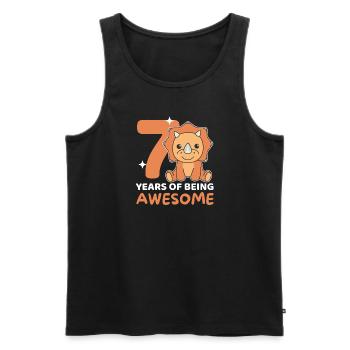 Tricératops 7e anniversaire enfants sept ans - Débardeur bio Premium Homme - noir - Devant - Michal (187cm)
