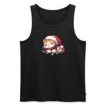Weihnachtsmütze Weihnachten Lichterkette Katze - Männer Premium Bio Tank Top - Schwarz - Vorne - Michal (187cm)