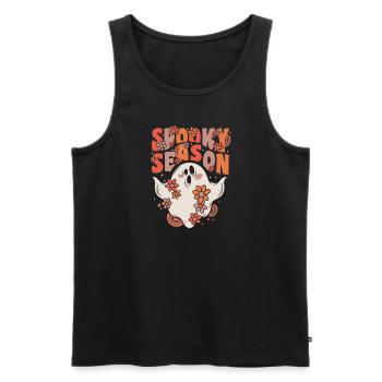 Fantôme groovy de saison effrayante avec des fleurs vintage - Débardeur bio Premium Homme - noir - Devant - AI Model Male 178 light (178cm)