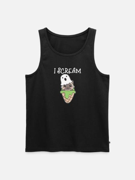 Gatto Halloween Fantasma I Scream Ice Cream Pun - Canottiera ecologica premium da uomo - nero