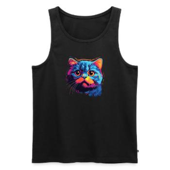 Katze Wasserfarben bunte Schottische Faltohrkatze - Männer Premium Bio Tank Top - Schwarz - Vorne - Michal (187cm)
