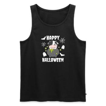 Vache Happy Halloween Mousqueton Sorcière Chauve-souris - Débardeur bio Premium Homme - noir - Devant - Michal (187cm)