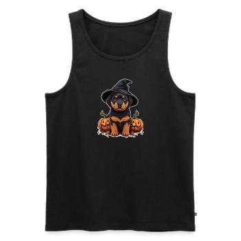 Halloween Chapeau de Sorcière Citrouille Chien Rottweiler - Débardeur bio Premium Homme - noir - Devant - Michal (187cm)