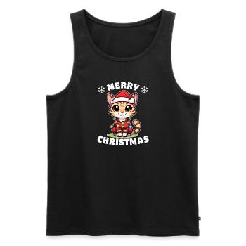Weihnachten Lichterkette Savannah Katze - Männer Premium Bio Tank Top - Schwarz - Vorne - AI Model Male 178 light (178cm)