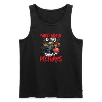 Most Likely To Take Too Many Pictures Christmas - Men's Premium Organic Tank Top - black - Front - Michal (187cm)