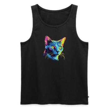 Katze Wasserfarben bunte Russisch Blau - Männer Premium Bio Tank Top - Schwarz - Vorne - Michal (187cm)