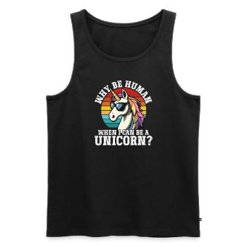 Warum ein Mensch sein wenn ich ein Einhorn sein - Männer Premium Bio Tank Top - Schwarz - Vorne - AI Model Male 178 light (178cm)