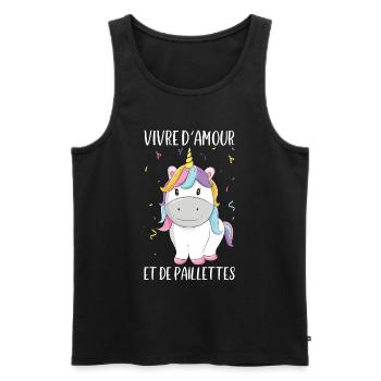 Vivre D'Amour Et De Paillettes | Licorne - Débardeur bio Premium Homme - noir - Devant - Michal (187cm)