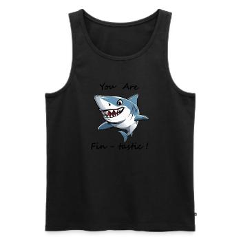 Fun Rigolo Original Marrant Jeu de Mots Requin - Débardeur bio Premium Homme - noir - Devant - AI Model Male 178 light (178cm)