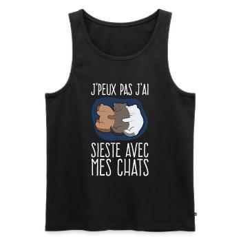 J'peux Pas J'ai Sieste Avec Mes Chats - Débardeur bio Premium Homme - noir - Devant - Michal (187cm)