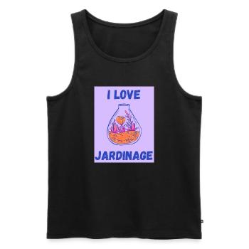 I LOVE,JARDINAGE,PRINTEMPS,HUMOUR,RETRAITE - Débardeur bio Premium Homme - noir - Devant - Michal (187cm)