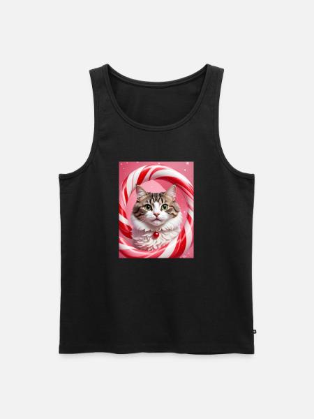Christmas Cat in Candy Ring Design - Men's Premium Organic Tank Top - black