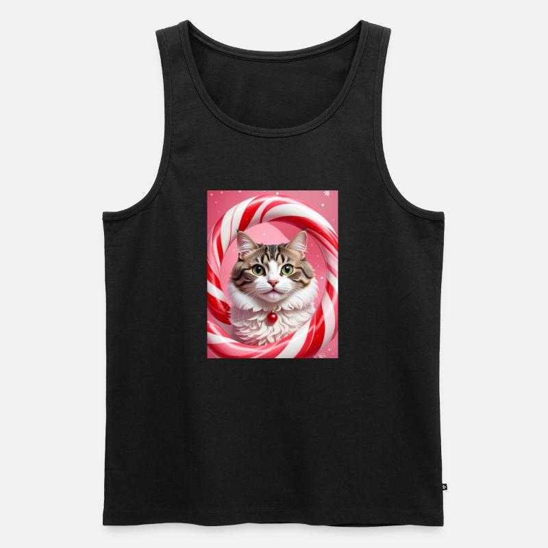 Weihnachtskatze im Süßigkeiten-Ring-Design - Männer Premium Bio Tank Top - Schwarz