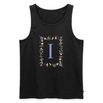 Monogramme floral floral initial en « I » - Débardeur bio Premium Homme - noir - Devant - AI Model Male 178 light (178cm)