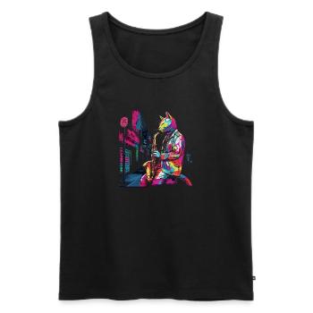 Cat Saxophone Musicien Jazz Saxophoniste Swing Meow - Débardeur bio Premium Homme - noir - Devant - Michal (187cm)