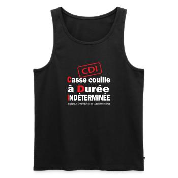 CDI casse couille à temps complet cadeau humour - Débardeur bio Premium Homme - noir - Devant - AI Model Male 178 light (178cm)