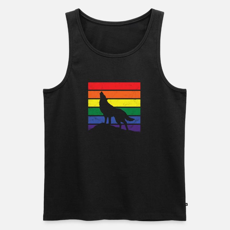 Wolf LGBT Geschenk Silhouette Regenbogen Toleranz - Männer Premium Bio Tank Top - Schwarz