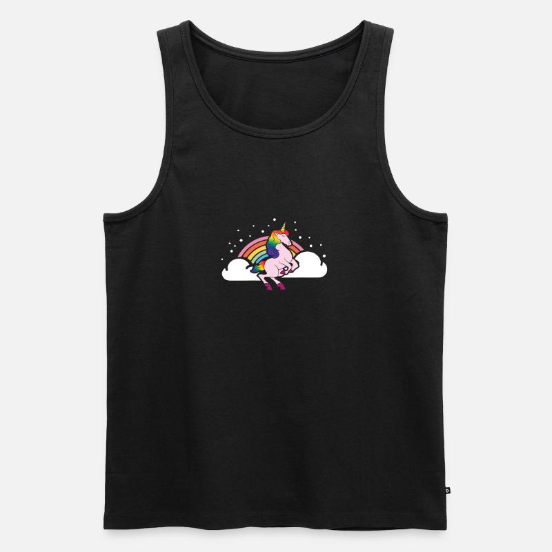 Unicorn-Einhorn in the clouds with rainbow - Männer Premium Bio Tank Top - Schwarz