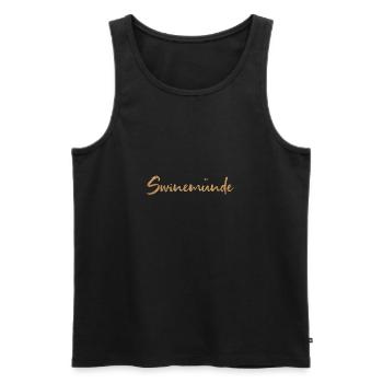 SWINEMÜNDE | SCHRIFTZUG IM SAND - Männer Premium Bio Tank Top - Schwarz - Vorne - AI Model Male 178 light (178cm)