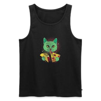 Chat cosmique chats avec pizza - Débardeur bio Premium Homme - noir - Devant - Michal (187cm)