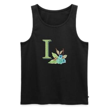 Lettre I verte géante prénom naissance jardin vert - Débardeur bio Premium Homme - noir - Devant - Michal (187cm)