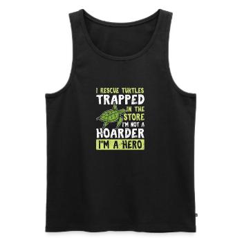 Je sauve des tortues piégées dans le magasin Funny Sea Tu - Débardeur bio Premium Homme - noir - Devant - AI Model Male 178 light (178cm)