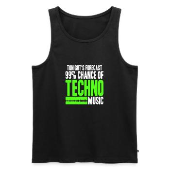 Les prévisions de ce soir 99% de chances de musique techno - Débardeur bio Premium Homme - noir - Devant - AI Model Male 178 light (178cm)