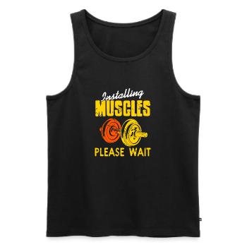 Installing Muscles Please Wait Funny Retro Fitness - Männer Premium Bio Tank Top - Schwarz - Vorne - Michal (187cm)