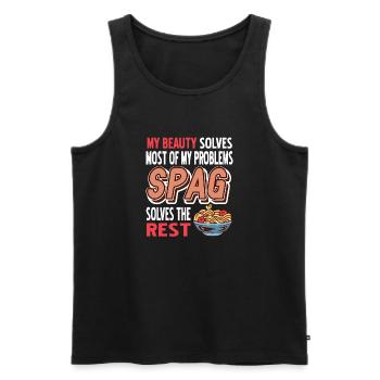 Spag résout le reste de mes problèmes T-Shirt amusant - Débardeur bio Premium Homme - noir - Devant - Michal (187cm)