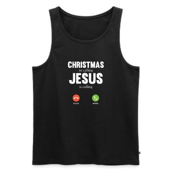 Christmas ist calling Jesus is calling T Shirt - Men's Premium Organic Tank Top - black - Front - Michal (187cm)
