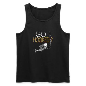 Got Hooked? Retro Line Art Angler Fisher Designs - Men's Premium Organic Tank Top - black - Front - Michal (187cm)