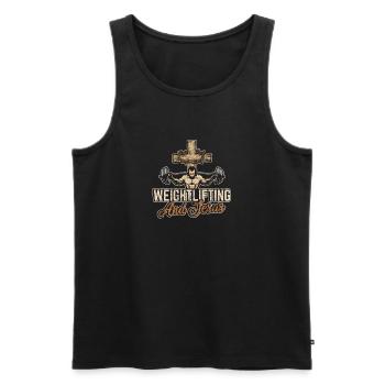 Funny I Like Weightlifting & Jesus Christian Worko - Men's Premium Organic Tank Top - black - Front - Michal (187cm)