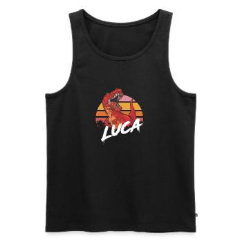 LUCA - Beau nom de garçon avec T-REX Dino - Débardeur bio Premium Homme - noir - Devant - AI Model Male 178 light (178cm)