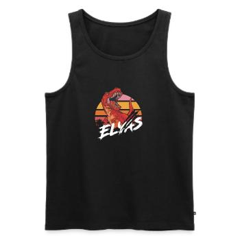 ELYAS - Beau prénom de garçon avec T-REX Dino - Débardeur bio Premium Homme - noir - Devant - Michal (187cm)