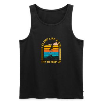 Ich klettere wie ein Mädchen und versuche - Männer Premium Bio Tank Top - Schwarz - Vorne - Michal (187cm)