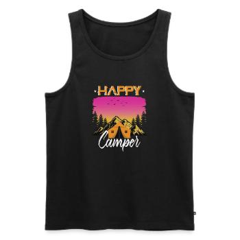 Funny Camping Hiking Lover Present Happy Camper - Men's Premium Organic Tank Top - black - Front - Michal (187cm)